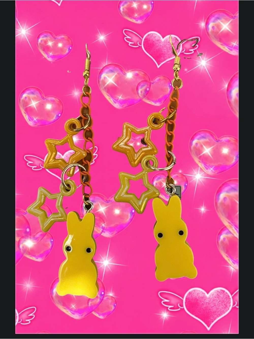 Cute Yellow Bunny Star Dangle Earrings for Kids